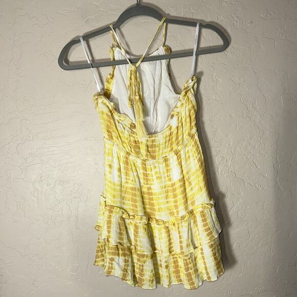 Majorelle Baker yellow tie dye high neck halter mini dress. - Picture 7 of 10